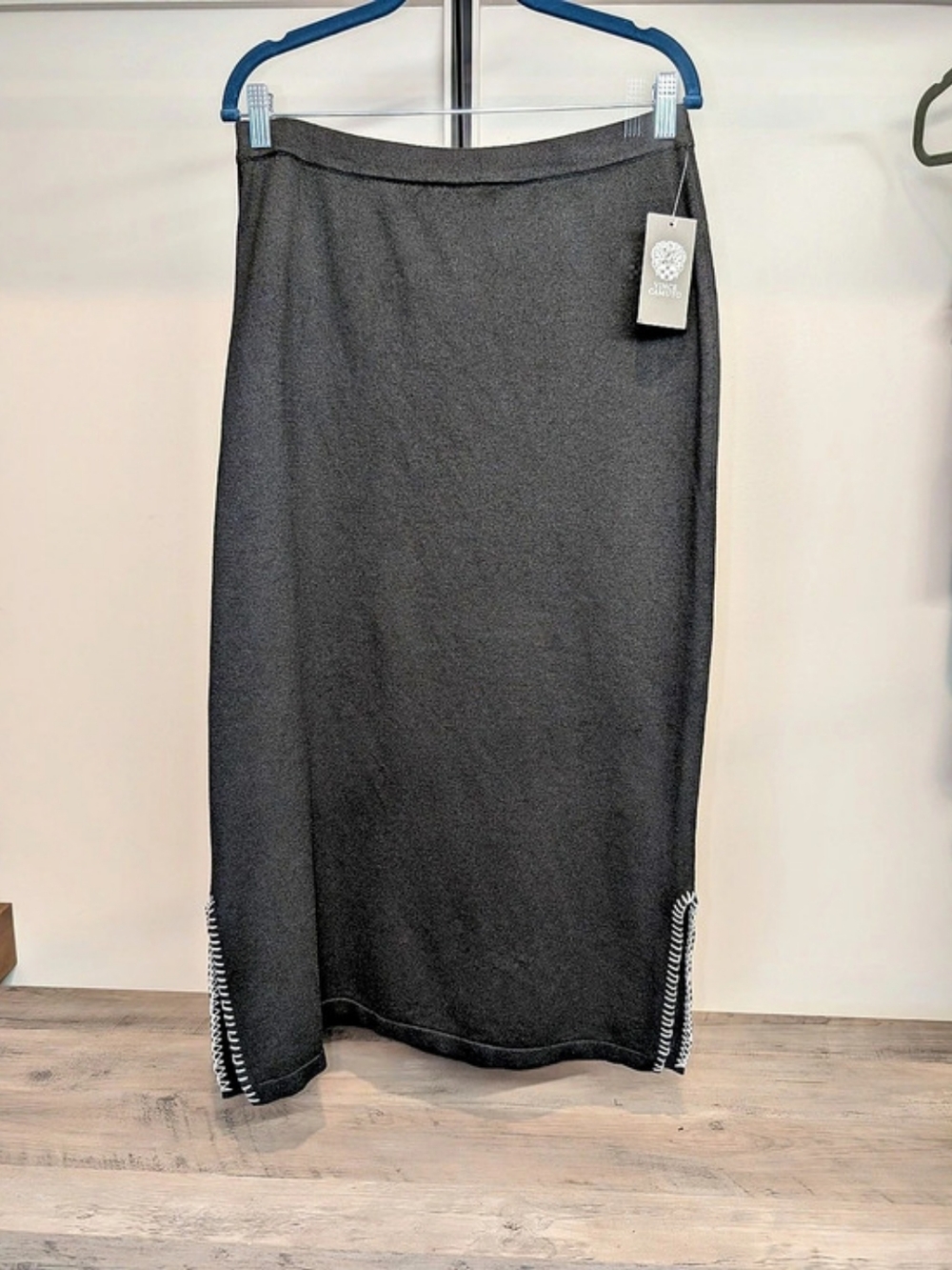 Vince Camuto Whipstitch Midi Sweater Skirt Black Large